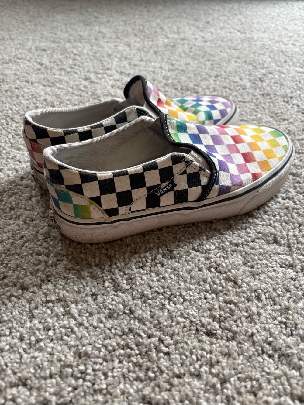 Vans Slip-On Checkerboard Rainbow Canvas Shoes - Multicolor